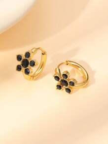 1 Pair Fashionable Minimalist Stainless Steel 18k Gold Plated Colorful Shiny Zirconia Four-Leaf Clover Flower Hoop Earrings, Hypoallergenic, Suitable For Women's Daily & Festival Accessories Or Gift, Especially For Summer Vacation