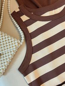 Bộ 3 áo tank top không tay cho bé gái tuổi teen, thoáng khí, thoải mái mùa hè, đi học, xuân hè, thu đông, kẻ sọc, phong cách Mỹ. - Màu Khaki - Xem 5