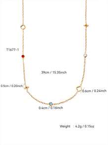 1pc Elegant Luxury Minimalist Hollow Four-Leaf Flower Inlaid Colorful Crystal Stainless Steel 18K Gold Plated Necklace And Bracelet Jewelry Set, Suitable For Daily, Work, Banquet, Party Wear, Gift For Friends, Lovers, Classmates