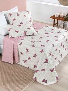 200 Thread Count Double-Sided 3-Piece King/Queen/Double/Single Floral Print Avere Bedspread - Butterflies - View 7