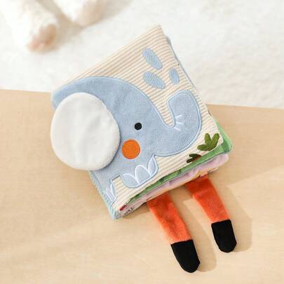 Baby Elephant Cloth Book, Early Education Touch & Feel Doll, Flip Page Animal Recognition Book, Cute Plush Doll, Help Baby Recognize The World, Newborn Gift Doll, Real Different Texture Touch