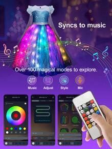 UPORPOR 发光公主裙，女孩万圣节服装装扮衣服，与音乐同步，应用程序远程控制（不含电池）