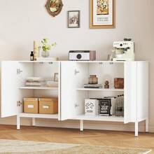 Modernes Sideboard mit einzigartiger Linie, 4-türig, grifflose Tür, für Esszimmer, Wohnzimmer und Küche (Weiß) - Weiss - Übersicht 2