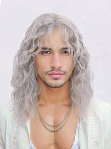 Joyluck Men's Gray Long Curly Wig, High-Quality Synthetic Wig, Suitable For Daily Wear Or Costume Party - Grey - View 11