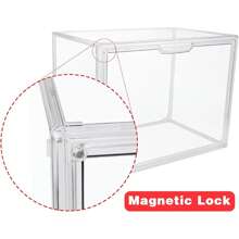 Clear Stackable Plastic Storage Bins With Magnetic Lid, Dustproof Book & Cosmetic Display Cases, Large Figures Collectibles Showcase, Shoe Box, Protection Organizer (Transparent, L-3 Pack)