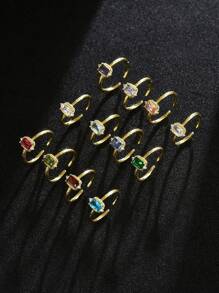 1 pieza Anillo de joyería de estilo vintage, de corte brillante de zirconia cúbica rectangluar de alta calidad y de lujo, con diseño único y minimalista, accesorio de regalo, piedra de nacimiento de diciembre