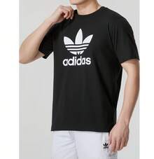 Adidas Camiseta deportiva de manga corta para hombre con logo de trébol grande para entrenamiento de running, holgada y transpirable. - Negro - Ver 4