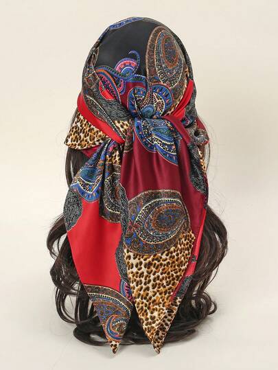 1 件女士时尚 85 厘米月光缎佩斯利和腰果花卉印花围巾，几何印花头巾，多功能头巾，适合日常佩戴，四季皆宜