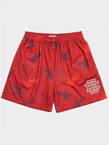 Casual Shorts Men's Muscle Fitness Sports American Quarter Pants Mesh Breathable And Loose - 紅色 - 查看 1