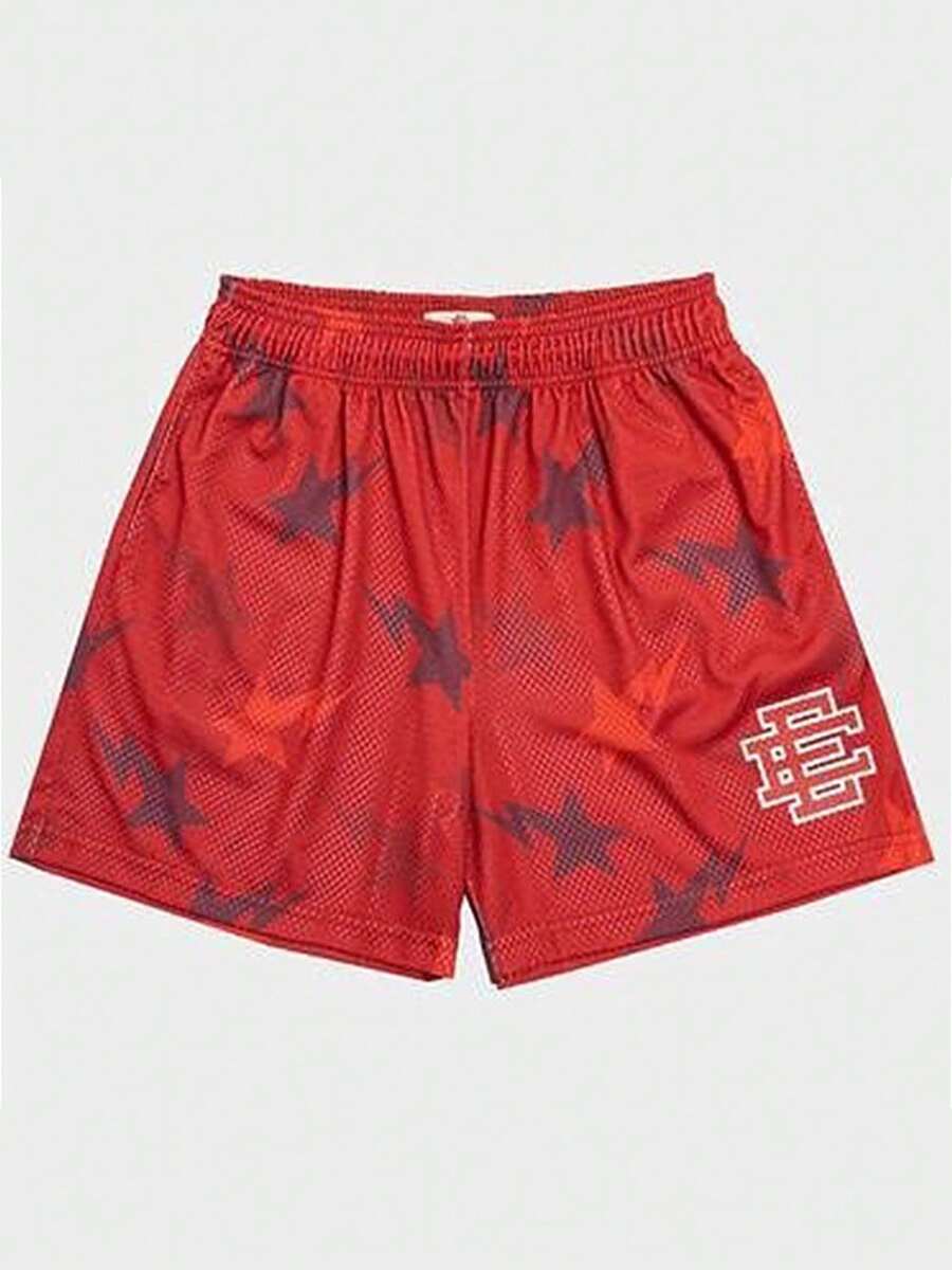 Casual Shorts Men's Muscle Fitness Sports American Quarter Pants Mesh Breathable And Loose - 紅色 - 查看 1