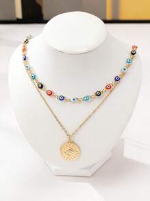 Set de 2 collares con ojos de demonio de varios niveles y rinestones coloridos en estilo hipster