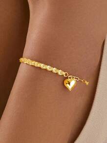 1pc 925 Sterling Silver Fashionable 3D Heart Pendant & Curb Link Bracelet, Surprise Gift For Mom On Mother's Day