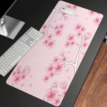 1 pièce Grande tapis de souris de jeu avec un design de fleurs de cerisier roses - base en caoutchouc antidérapante, surface lisse, tapis de bureau lavable pour la maison, le bureau et les études. Cadeau parfait pour Noël et Thanksgiving. Accessoire de bureau de jeu. Texture en tissu lisse, grand tapis de souris