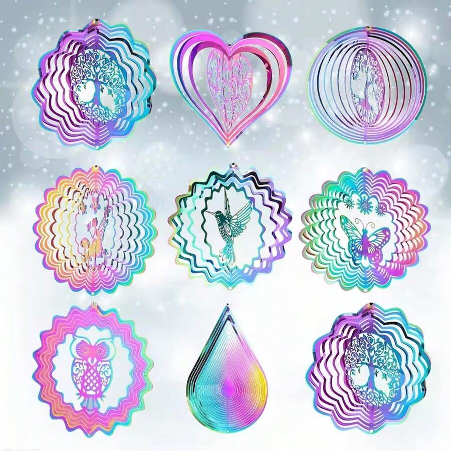 Decorazioni per giardino appese, cattura-vento a gradiente di colore, con effetto di luce tridimensionale in acciaio inossidabile, campanellini da esterno per cortile - Multicolore - Visualizzare 1