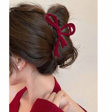 1pc Women Solid Flocked Bow Knot Hollow Out Large Hair Clip, Elegant Sweet Fashion Campus Match, Suitable For Party, Ball, Daily Match Hair Claws Claw Clips Hair Clips Hair Jaw Clip Hair Clamps Hair Clutch Hair Catcher Clip, Casual Fall Winter Hair Accessories For Women For Vacation Outfits Woman