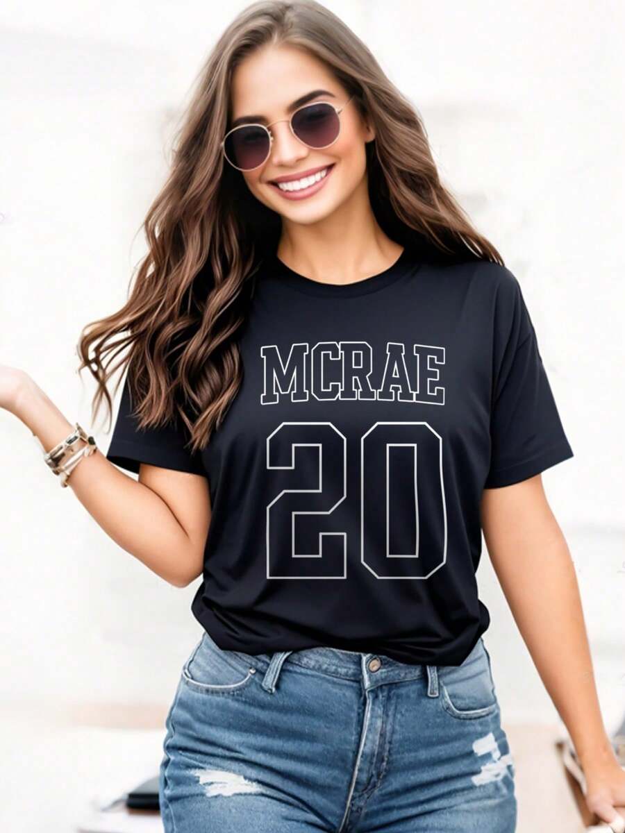 Oversized Style For Women, Tate Mcrae T8 Hockey V-Neck Jersey, Tate McRae 2025 Concert, Miss Possessive Tour 2025 Shirt, Tate McRae Fan Gift Shirt, "MCRAE 20 " Printed T-Shirt, Graphic Tee For Fans, Gift Option, Oversize Type Shirt For Women, Perfect For Holiday Parties Or Gift Giving, Soft And Comfortable - 黑色 - 查看 1