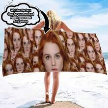 1pc Customizable Photo Beach Towel, Personalized Bath Towel, Pool Towel, Holiday Gift, Modern Style, Polyester, Rectangular Beach Towel - Multicolor - View 3