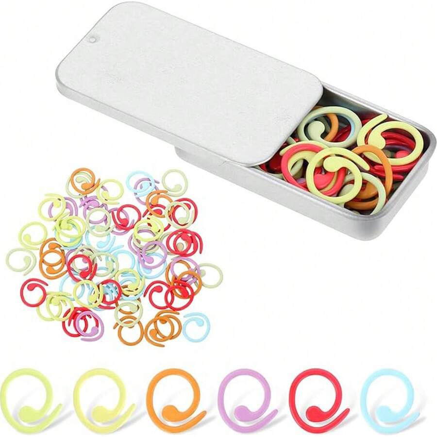 20/50/100 Stück Mehrfarbige Metall Spiral Maschenmarkierer, Offene Metall Maschenmarkierer Häkelmarkierer mit Aufbewahrungsbox, für Häkelkleidung Markierung, DIY Bastelprojekte, Nähgarn Nadel Strickmaschen Verfolgungsmarkierer - Verschiedenfarbig - Übersicht 1