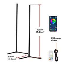 LED Wall Corner Lamp, USB POWERED RGB Corner Floor Lamp With APP,Remote Control And Timing Function Color Changing, 16 Million Colors & 68+ Scene Color Changing Ambience Light With Music Sync For Living Room, Bedroom, Gaming Room. - 黑色 - 查看 3