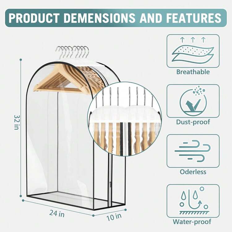 Clear Garment Bag For Hanging Clothes 10" Gusseted, 50" Suit Bags For Open Closet Storage Plastic Clothes Cover For Coat, Dress, Shirts, Fur, Jacket, Wardrobe Protectors, 4 Packs - Multicolor - View 7