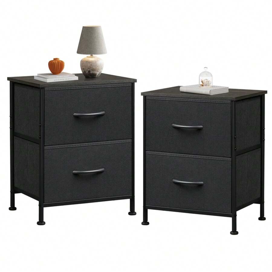 Nightstand Set Of 2 With Fabric Drawers For Small Spaces, Bedroom Dresser - 1 - View 1