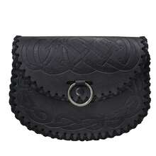 Viking Embossed Belt Bag, Vintage Medieval Faux Leather Side Pack, Middle Ages Portable Belt Pouch For LARP Ren Faire - A - 查看 8