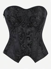 Overbust Corset Top Bustier, Striped With Cups, Strapless Women's Bodysuit, Slimming Shapewear, Suitable For Costume Parties, Halloween, Black - màu đen - Xem 13