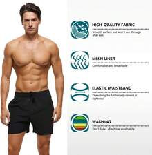 Pantalones cortos de natación para hombres de secado rápido con bolsillos con cremallera y forro de malla - Celeste - Ver 9