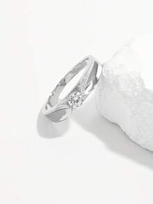 Vaerine 1 件优雅、时尚、经典、简约闪亮 925 纯银圆形方晶锆石戒指，适合女性、订婚、婚礼、约会、派对、礼物 - 銀色 - 查看 2