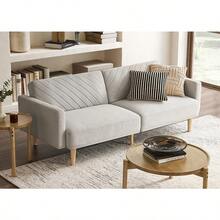 Mopio 76.8" Futon Sofa Bed, Small Couch, Sleeper, Loveseat, Mid Century Modern Futon Couch, Sofa Cama, Couches For Living Room (Old Rosa Velvet) - Light Gray Fabric - View 1