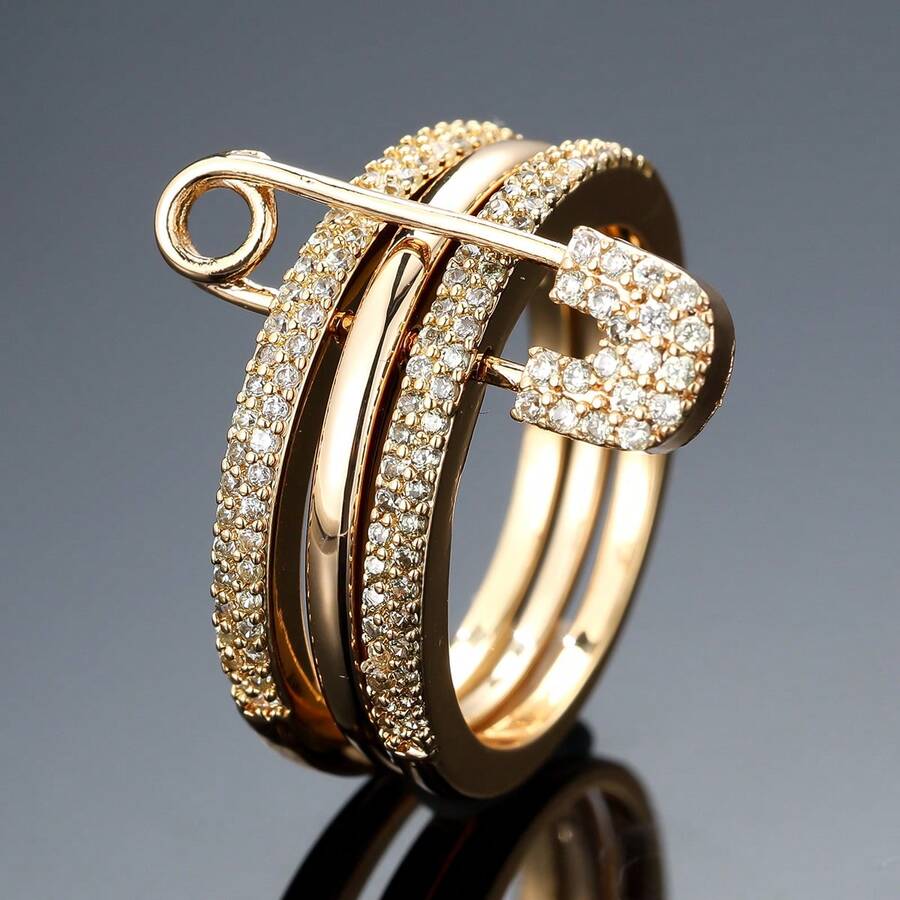 1pc Unique Single-Needle Triple-Circle Design CZ Inlaid Women's Ring