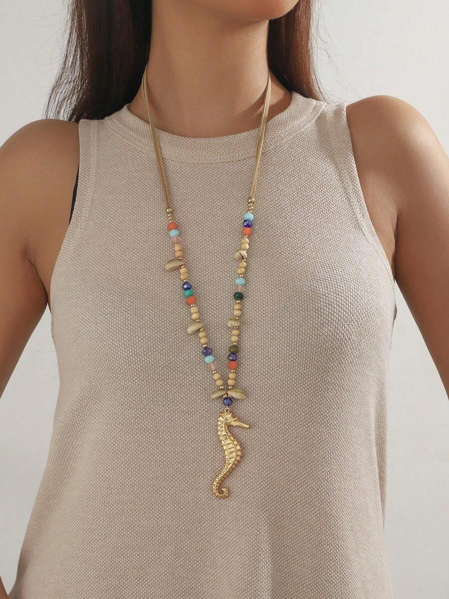 1 chiếc vòng cổ hạt cườm hình cá ngựa chủ đề đại dương thời trang, phù hợp cho phụ nữ đeo hàng ngày - Nhiều màu - Xem 1