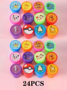 pokemon Pack de 24/12 tampons auto-encreurs de jouets de dessin animé Pokémon, 12 styles de motifs anime mignons, fournitures de scrapbooking pour le dessin DIY et la décoration d'album, excellent cadeau pour l'anniversaire, fête bonus
