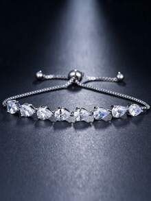 1 Piece Full Of Rhinestones Adjustable 18K Gold Plated Bracelet For Women New Heart Zirconia Bracelet Jewelry - Silver - View 14