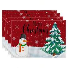 1/2/4/6/8pcs Christmas Digital Print Placemats, Red Holiday Pattern Printed Placemats For Table Decoration, Applicable For Daily, Festival, Party, Birthday, Wedding, Banquet, Kitchen, Dining Room And Other Home Decor - Multicolor - View 4