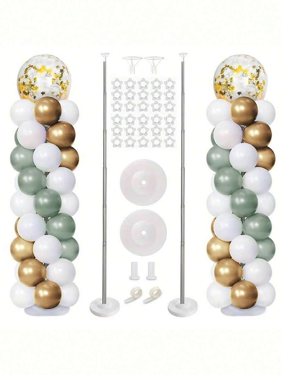 2 Sets Stainless Steel Balloon Telescopic Pillar Stand Table Floating Decoration Kit, Party Decor, Balloon Accessories, Wedding Supplies (Includes Balloon Clip)