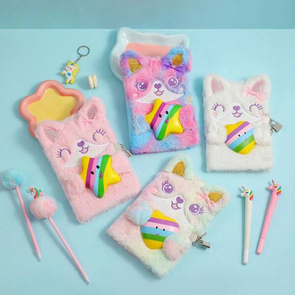 Cartoon Plush Notebook With Lock, A5 Size Cute Children's Notebook, One With 80 Sheets Of Paper