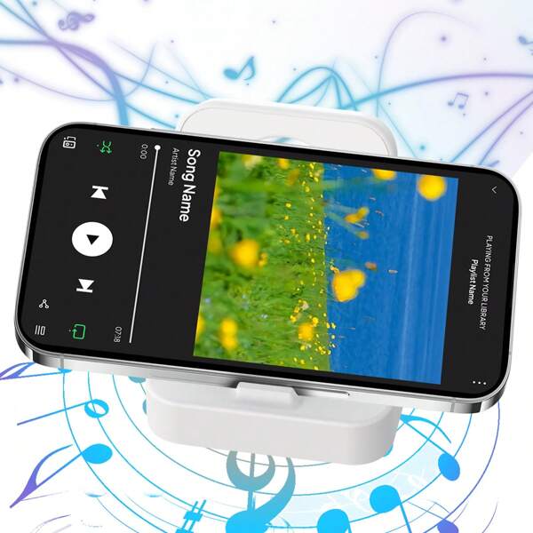 Conjunto de altavoces inalámbricos con soporte, compatible con carga de teléfono móvil, audio de detección inalámbrica, batería recargable de 300mAh, compacto y portátil, adecuado para fiestas, ver películas y ver videos
