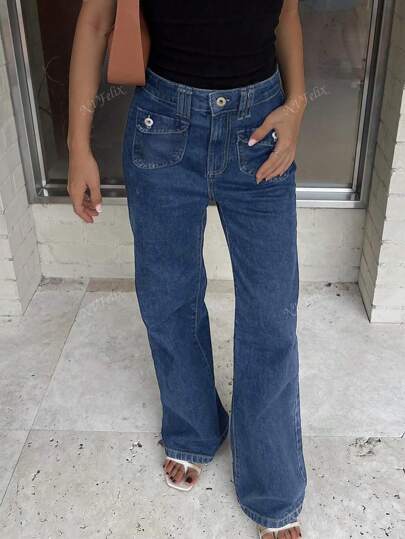 NVFelix Nuevos jeans de corte relajado para la calle Y2K - Denim lavado para uso diario Ropa de otoño para regreso a casa