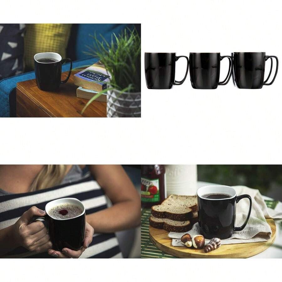 Amuse Professional Porcelain Bistro Daily Mugs Set Of 6 14 Oz Classic Black - classicblack - View 1
