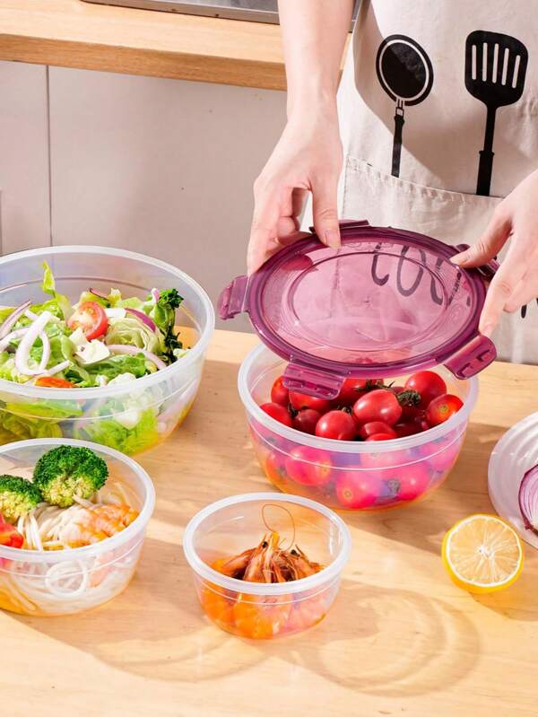 Conjunto de 3/4 recipientes para almacenamiento de alimentos con tapa, aptos para microondas y refrigerador, material reforzado, con junta de silicona incorporada y diseño de apilamiento optimizado, para almacenar carne, frutas, verduras, etc.