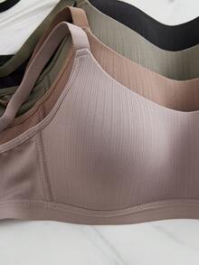 4pcs Women's Comfortable Sleeping Casual Striped Wireless Soft Cup Solid Color Bras - Multicolor - View 4
