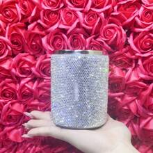 1pc White Luxury Crystal Rhinestone Decor Desktop Pen Holder, Creative Clay Glue Rhinestone Decor Makeup Brush Organizer, Fashionable Beauty Tool,For Holiday Beach, Bathroom Collection, Bedroom Collection, Large Capacity