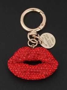 1 件时尚全水钻唇形手机吊饰汽车钥匙扣可爱合金耳机盒包配件情人节背包装饰钥匙扣包包汽车配件女士 - 彩色 - 查看 3