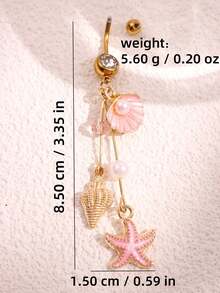 1pc Fashion Casual Elegant Sexy Beach Resort Ocean Style Shell, Starfish, Conch Pink Belly Button Rings Body Jewelry For Women, Suitable For Beach/Holiday - Multicolor - View 5