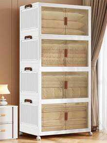 Estantería plegable de 5 niveles para decoración del hogar, gabinete de almacenamiento de gran capacidad, zapatero de plástico plegable con puertas, cajas para zapatos apilables y transparentes, de fácil montaje para la sala de estar - Blanco - Ver 4