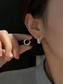 2pcs Gold Plated Chunky Hoop Earrings Huggie Earrings Bridal Wedding Party INS Jewelry Friend Girlfriend Wife Valentine's Day,Mom,Mother,Mother's Day, - 銀色 - 查看 6