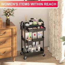 Rolling Practical Cart Storage With Detachable Drawers, Stable And Sturdy Black Rolling Storage Cart With Lockable Wheels, Suitable For Bathroom, Kitchen, Snacks, Crafts, Cosmetics, And Baby Essentials - 三層 - 查看 5