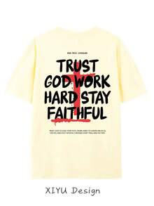 The Red Cross Is Interspersed Among Them, And The Cross Is An Important Symbol Of Christianity. As A Whole, It Conveys Religious Meanings Such As Relying On God, Living Actively And Sticking To Faith, And Remembering The True Meaning Of Faith. Fashion Preferred Printed Cotton T-Shirt, Cotton T-Shirt In My Heart, Simple And Versatile, Suitable For Gifts, Basic T-Shirt. - Apricot - View 2