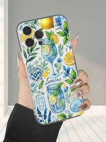 1 chiếc ốp lưng điện thoại trong suốt họa tiết chanh, ly rượu màu xanh dương, thiết kế retro, chống sốc, bảo vệ điện thoại, tương thích với Apple 16/15/14/13/12/11 Pro Max & Series, chống nước, chống rơi vỡ và chống trầy xước. - Nhiều màu - Xem 3
